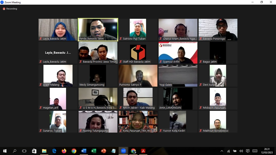 Pengawasan Tahapan Pencalonan DPD Vermin Perbaikan Kedua, Bawaslu Provinsi Jatim gelar rakernis melalui Zoom Meet