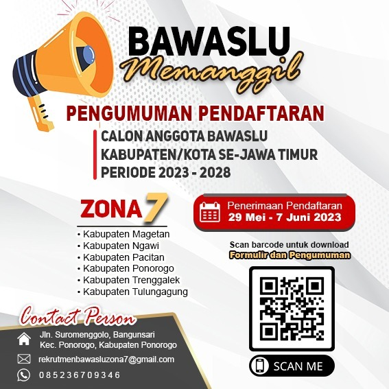 PENGUMUMAN PENDAFTARAN CALON ANGGOTA BAWASLU KABUPATEN/KOTA PERIODE 2023 – 2028