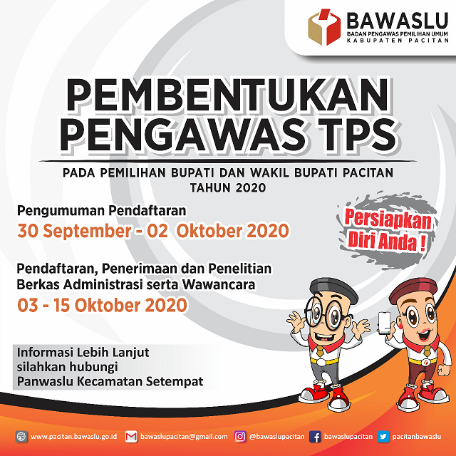 Pengumuman Rekrutmen Pengawas Tempat Pemungutan Suara (PTPS) Pada Pemilihan Bupati dan Wakil Bupati Pacitan Tahun 2020