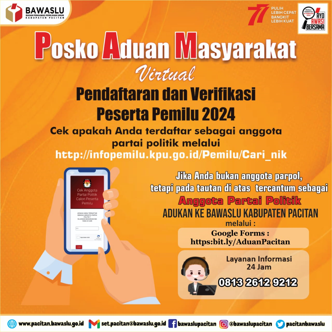 Bawaslu Kabupaten Pacitan Launching Posko Aduan Masyarakat Pada Pemilu Serentak Tahun 2024.