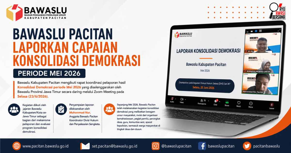 Bawaslu Pacitan Laporkan Capaian Konsolidasi Demokrasi Periode Mei 2026