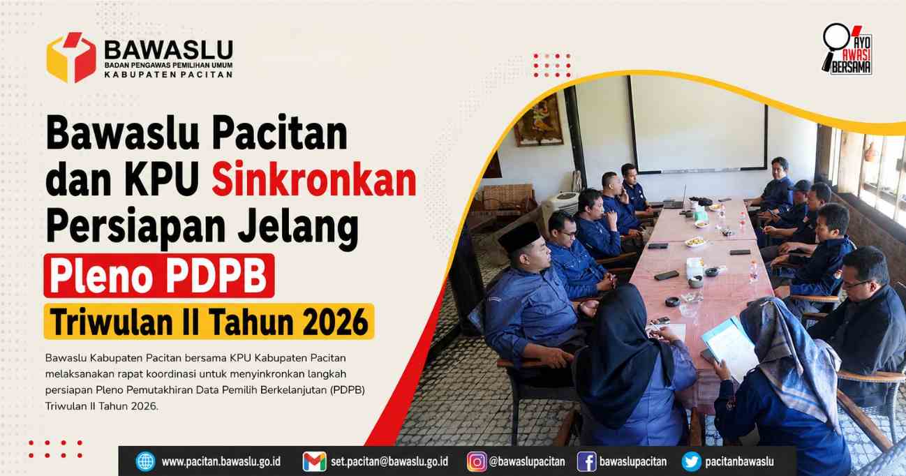 Bawaslu Pacitan dan KPU Sinkronkan Persiapan Jelang Pleno PDPB Triwulan II Tahun 2026