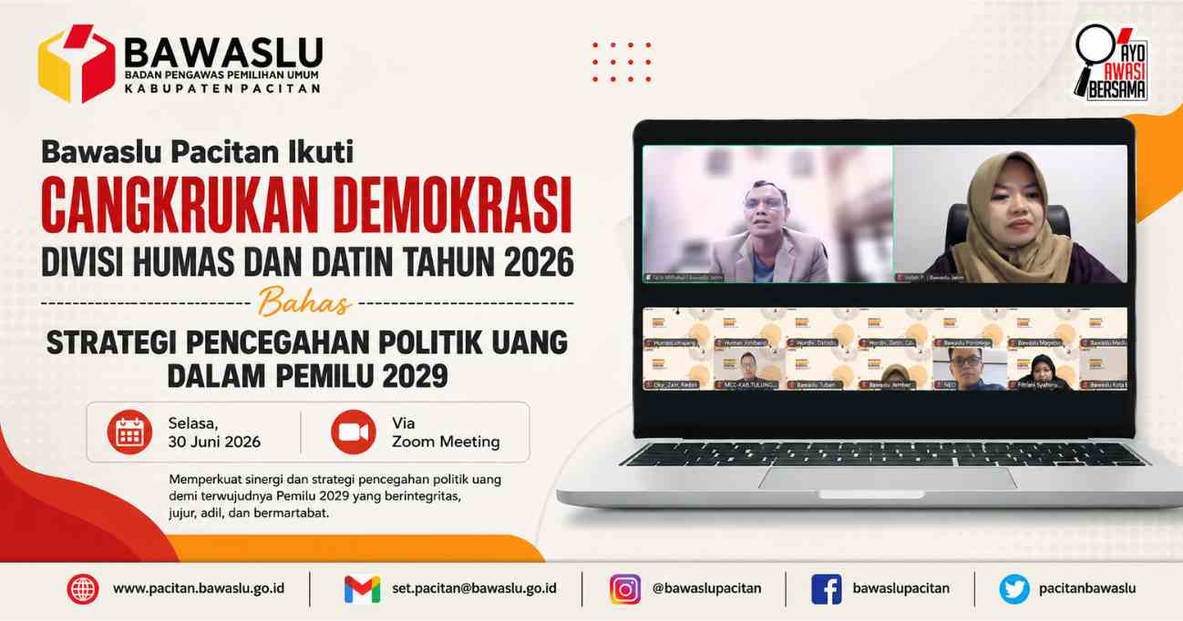 Bawaslu Pacitan Ikuti Cangkrukan Demokrasi Divisi Humas dan Datin Tahun 2026 Bahas Strategi Pencegahan Politik Uang dalam Pemilu 2029
