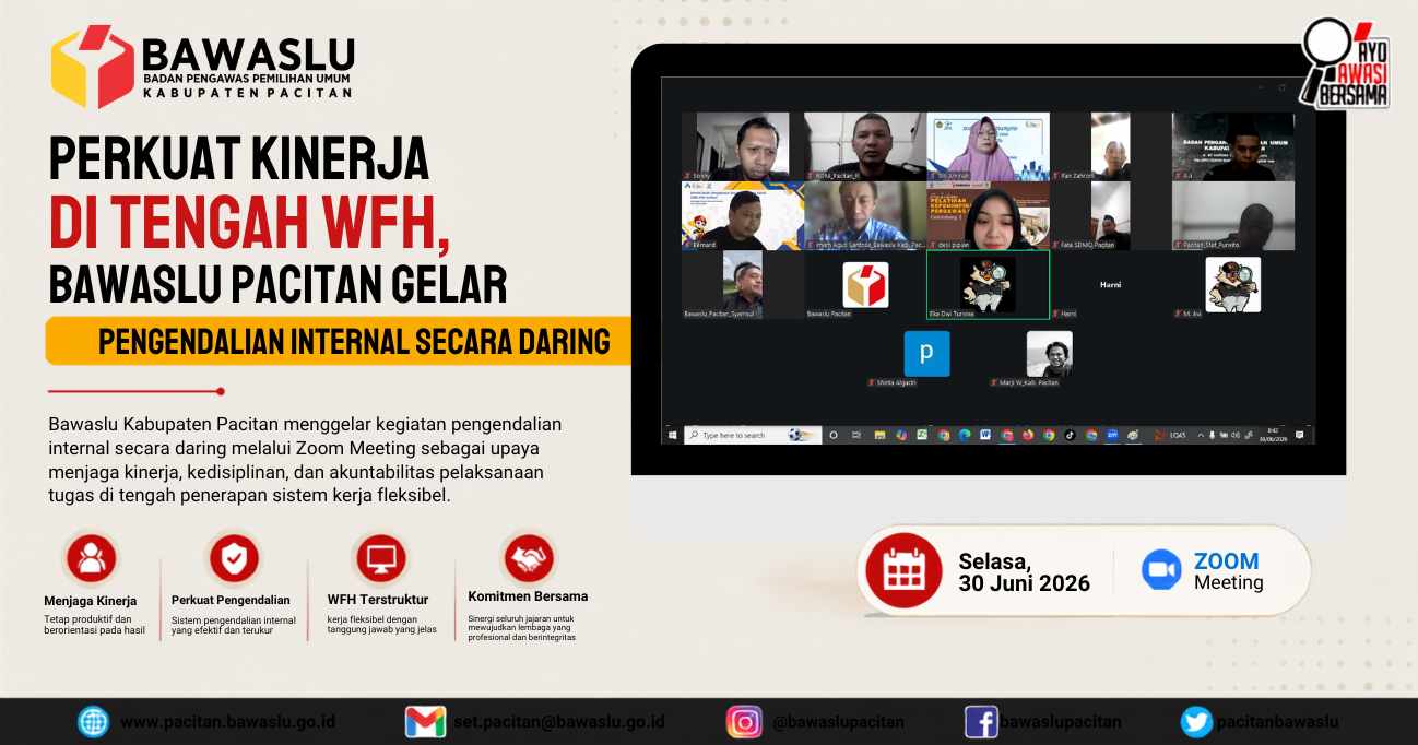 Perkuat Kinerja di Tengah WFH, Bawaslu Pacitan Gelar Pengendalian Internal Secara Daring
