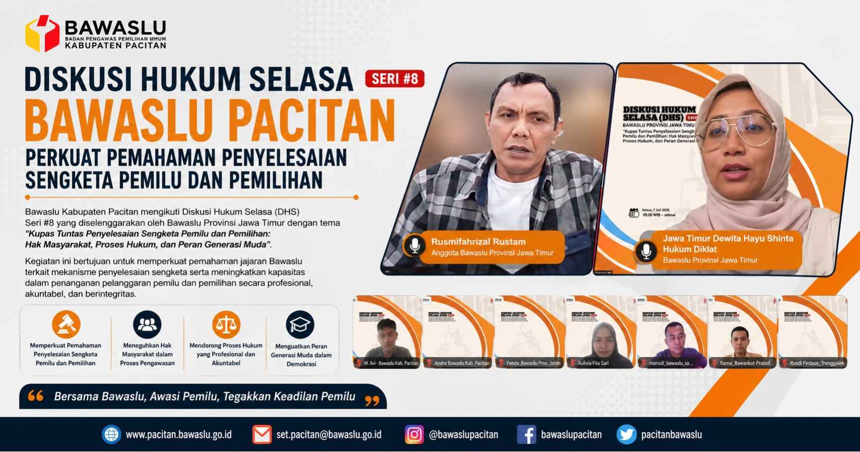 Diskusi Hukum Selasa Seri #8, Bawaslu Pacitan Perkuat Pemahaman Penyelesaian Sengketa Pemilu dan Pemilihan