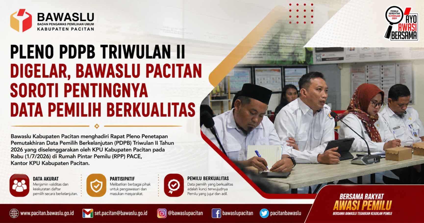 Pleno PDPB Triwulan II Digelar, Bawaslu Pacitan Soroti Pentingnya Data Pemilih Berkualitas