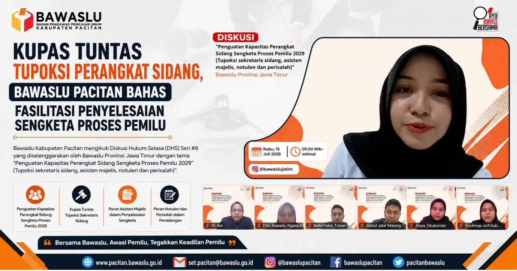 Kupas Tuntas Tupoksi Perangkat Sidang, Bawaslu Pacitan Bahas Fasilitasi Penyelesaian Sengketa Proses Pemilu