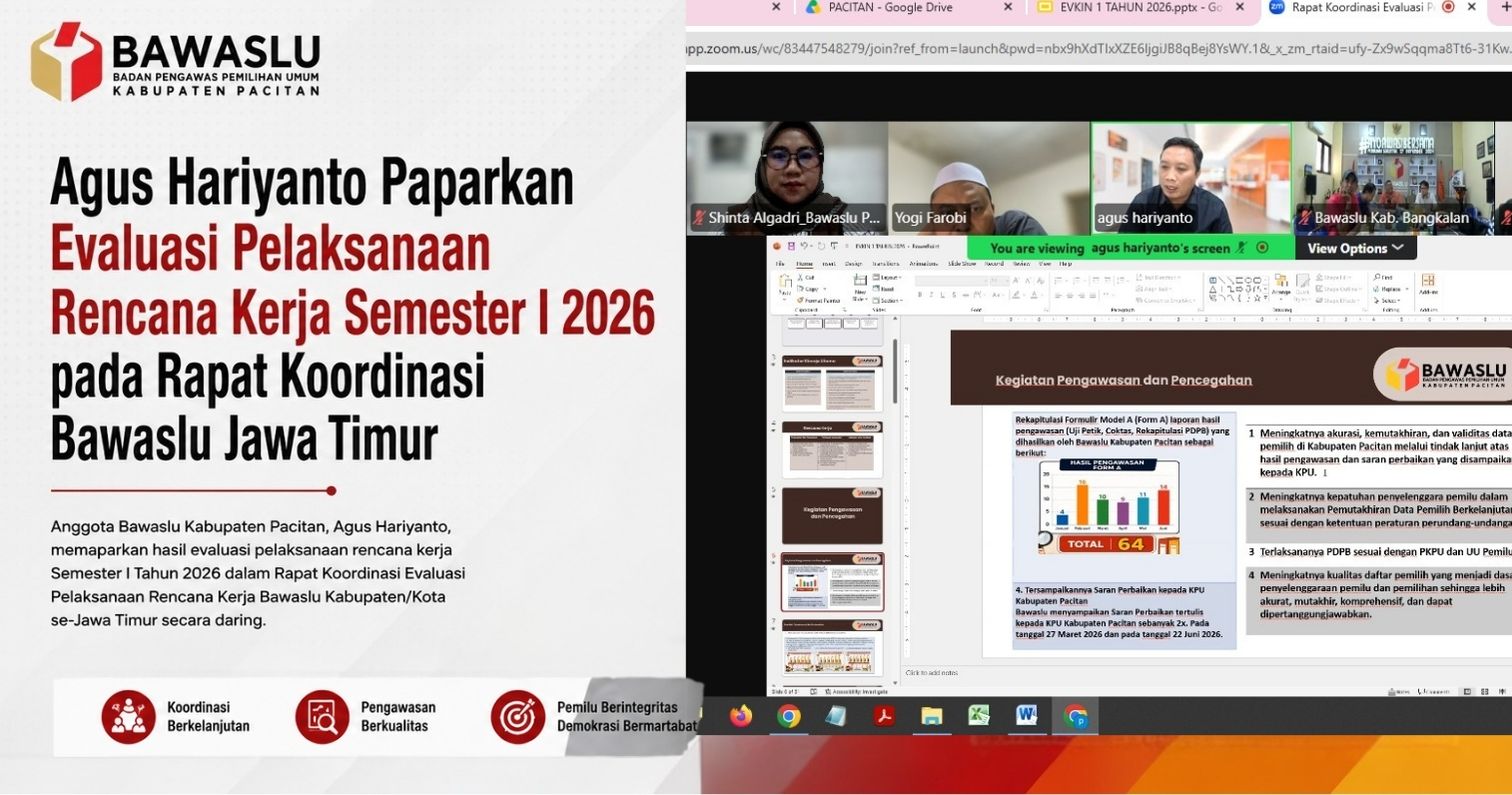 Agus Hariyanto Paparkan Evaluasi Pelaksanaan Rencana Kerja Semester I 2026 pada Rapat Koordinasi Bawaslu Jawa Timur