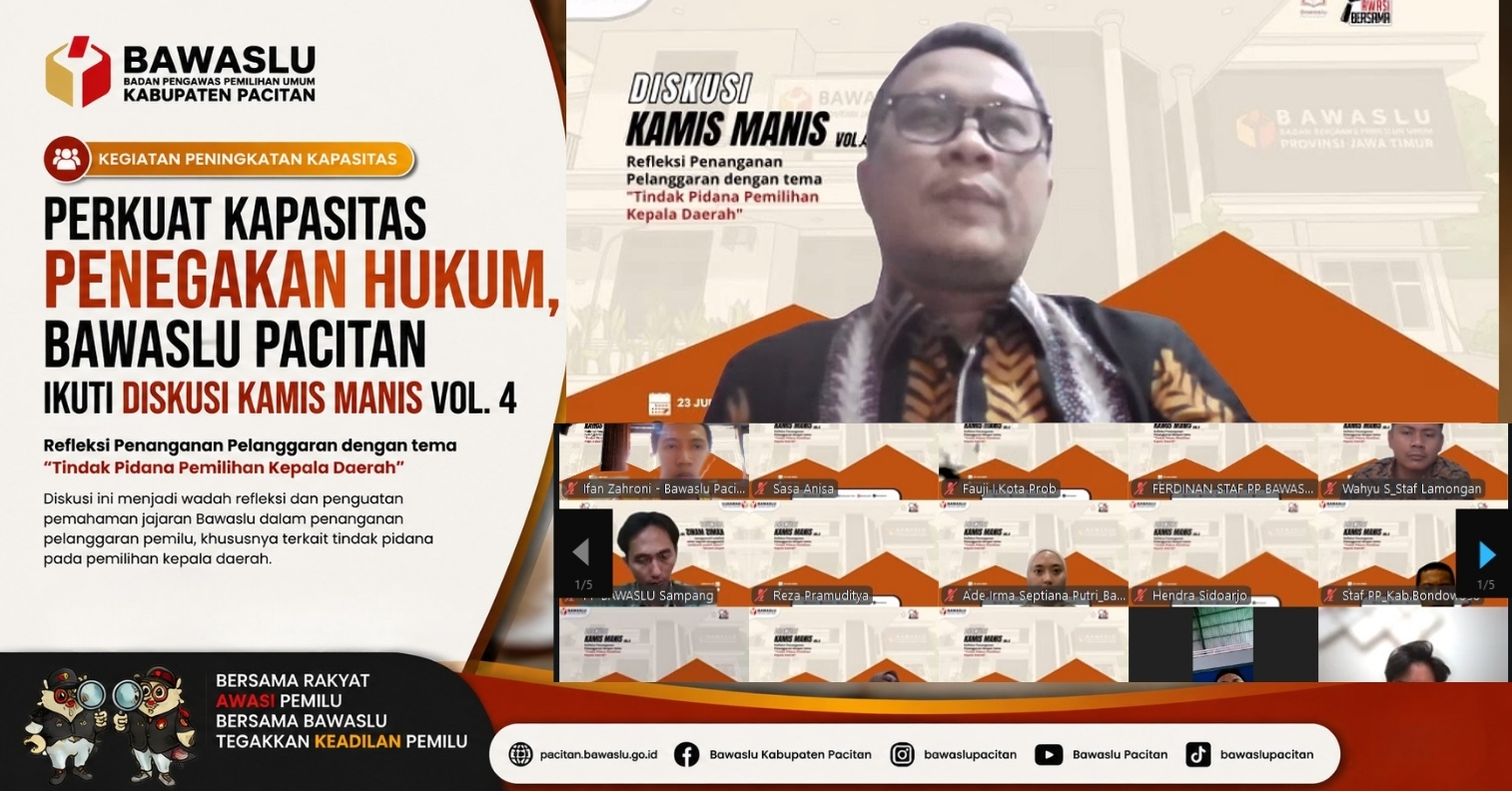 Perkuat Kapasitas Penegakan Hukum, Bawaslu Pacitan Ikuti Diskusi Kamis Manis Vol. 4