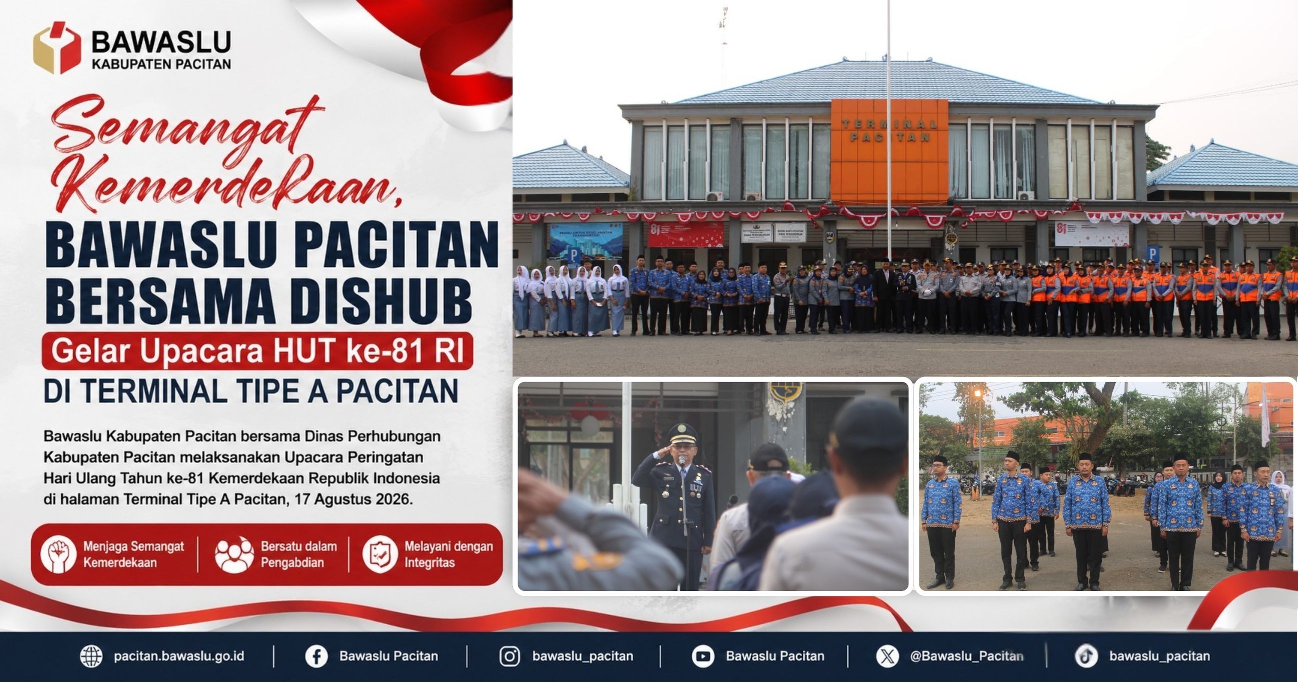 Semangat Kemerdekaan, Bawaslu Pacitan Bersama Dishub Gelar Upacara HUT ke-81 RI di Terminal Tipe A