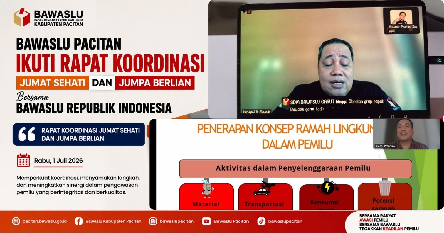Bawaslu Pacitan Ikuti Rapat Koordinasi Jumat Sehati Dan Jumpa Berlian Bersama Bawaslu RI