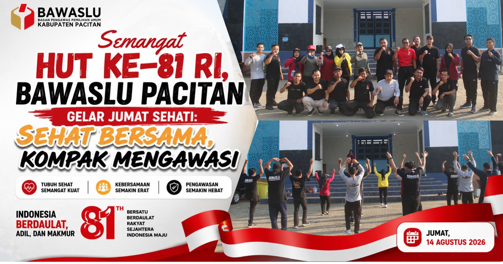 Semangat HUT ke-81 RI, Bawaslu Pacitan Gelar Jumat Sehati: Sehat Bersama, Kompak Mengawasi