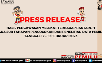 PERS RELEASE HASIL PENGAWASAN MELEKAT TERHADAP PANTARLIH PADA SUB TAHAPAN PENCOCOKAN DAN PENELITIAN DATA PEMILIH TANGGAL 12 – 19 FEBRUARI 2023