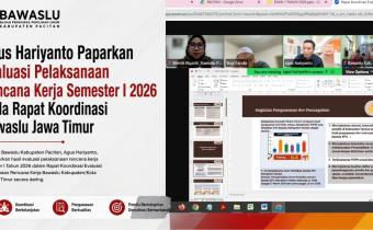 Agus Hariyanto Paparkan Evaluasi Pelaksanaan Rencana Kerja Semester I 2026 pada Rapat Koordinasi Bawaslu Jawa Timur